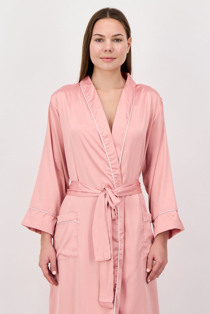 NINE WEST Women Solid Long Sleeve Night Robe, Bridal Rose - Image 2